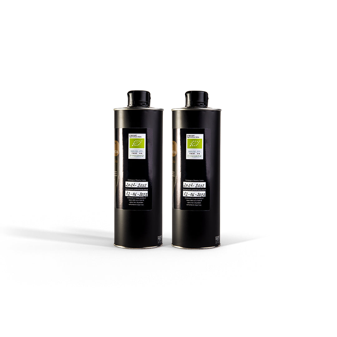 Olio Extravergine di Oliva Biologico | Set 2 bottiglie in lattina Olio Proscia da 0,75 Litri