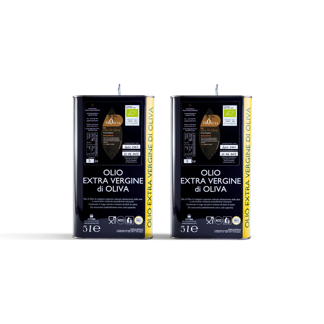 Olio Extravergine di Oliva Biologico | Set 2 lattine Olio Proscia da 5 Litri