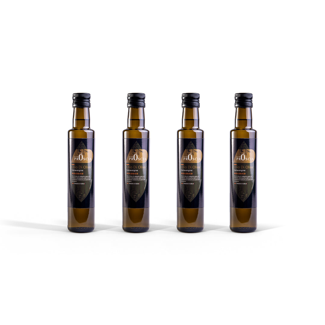 Olio Extravergine di Oliva Biologico | Set 4 bottiglie in vetro Olio Proscia da 0,25 Litri