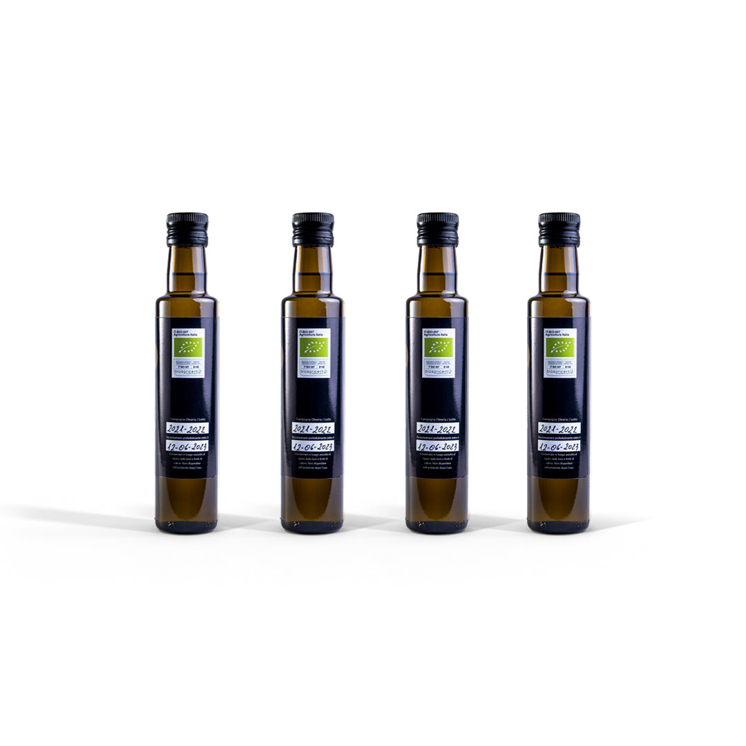 Olio Extravergine di Oliva Biologico | Set 4 bottiglie in vetro Olio Proscia da 0,25 Litri