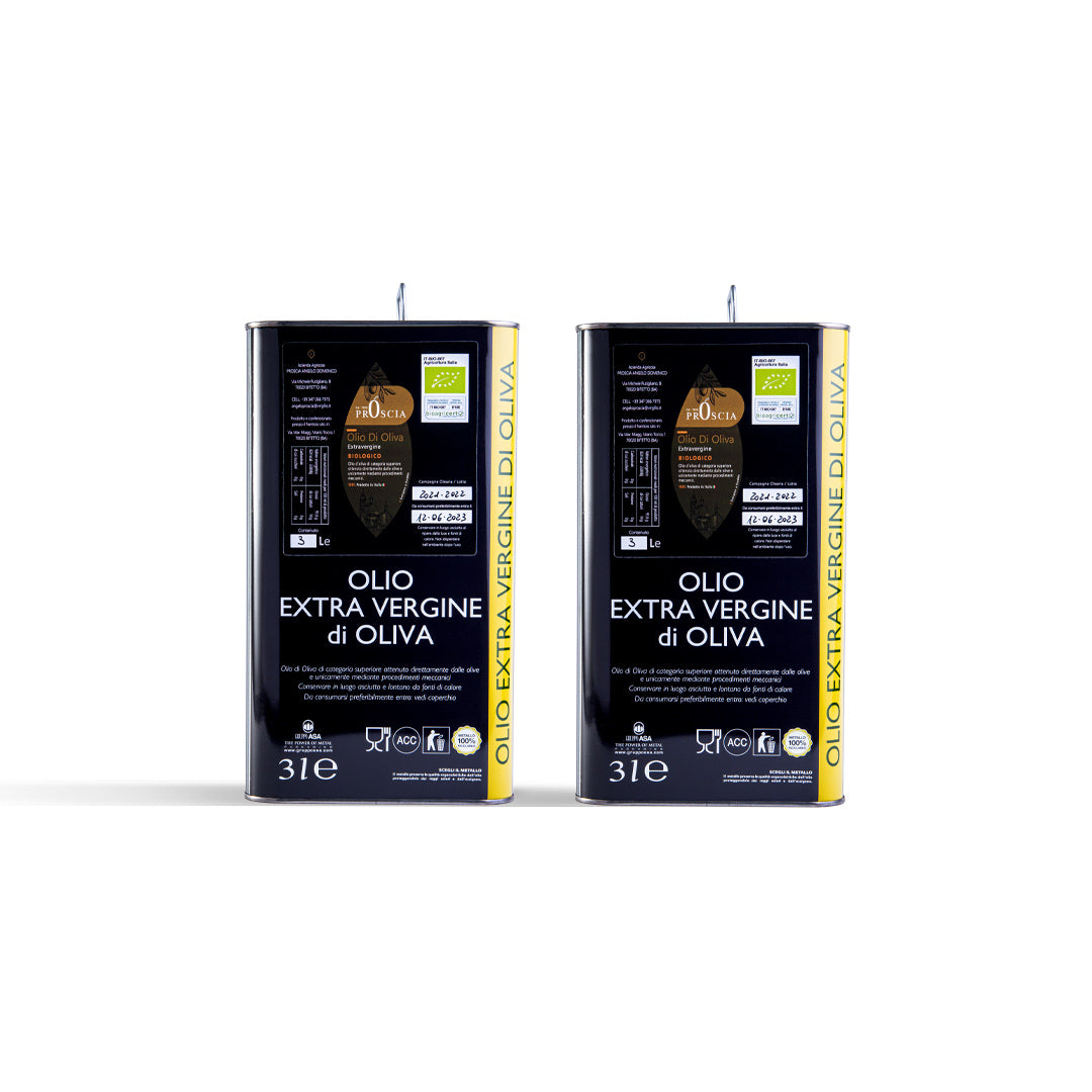 Olio Extravergine di Oliva Biologico | Set 2 lattine Olio Proscia da 3 Litri